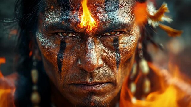 portrait of indian ritual with fire slow motion