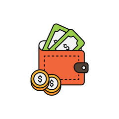 wallet color line icon with white background vector stock illustration
