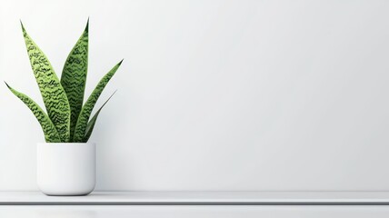 A sleek indoor plant in a minimalist white pot, set against a clean, light background, adds a touch of greenery to a modern space.