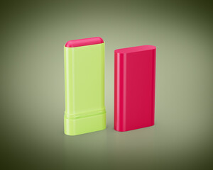 Glow Tinted Pink Blush Stick In Lime Green Casing With Glossy Pink Cap For Cheeks 3D Illustration