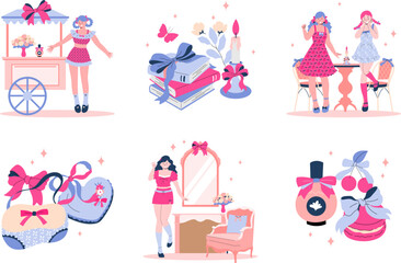 Fashionable Women and Stylish Accessories Illustrations