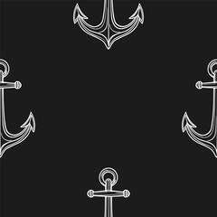 Seamless vector pattern with sea marine anchors. Simple doodle style. Grid	