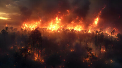 Fototapeta premium Forest Fire Burning: A Time-Lapse of Nature's Fury