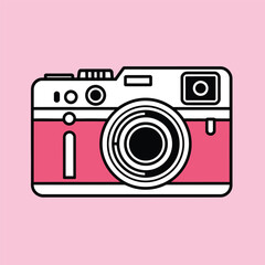 Retro Style Pink and White Camera Illustration on Pastel Background