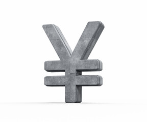 Grey Concrete Textured Japanese Yen Currency Symbol On White Background 3D Illustration