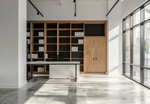 oficina minimalista moderna con ventanas