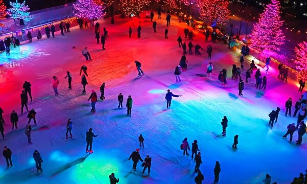 Heatmap of a Christmas-themed ice skating rink, with intense colors marking the busiest sections and cooler tones in the less crowded areas. . Video