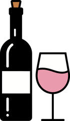 Wine Bottle and Pink Glass Illustration