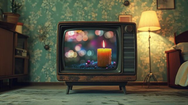 Random channel surfing with glitch effect and control screen before TV turns off