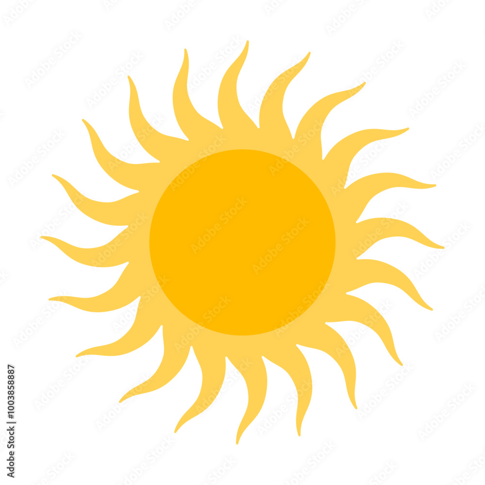 Poster sun yellow icon isolated on transparent background. sun logo in simple style. groovy retro abstract 