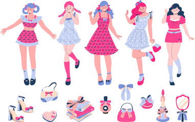 Fashionable women with accessories illustration