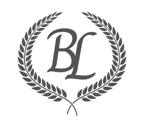 Initial letter B and L, BL monogram logo design with laurel wreath. Luxury calligraphy font.