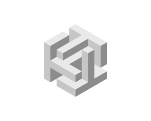 Cube logo, geometric vector design. Box logotype company, trendy tech emblem in pixel style.