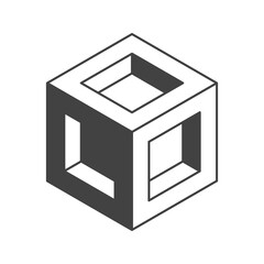 Cube logo, geometric vector design. Black and white Box logotype company, trendy techno emblem in isometric 3D style.