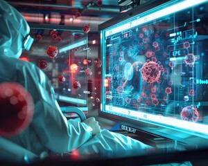 Futuristic Medical Treatment with Nanobots Visualized on Advanced Digital Screen