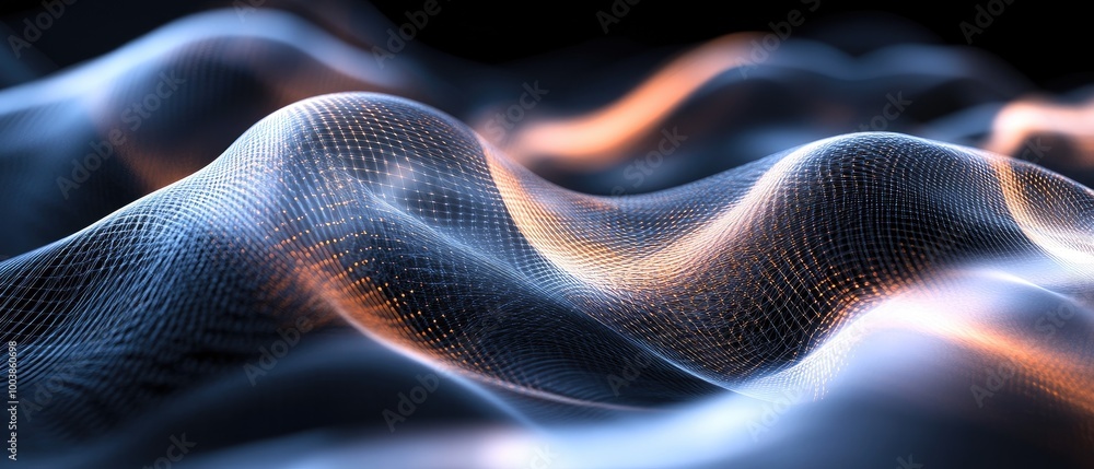 Poster abstract flowing waves with luminous colors create a mesmerizing digital landscape, perfect for back
