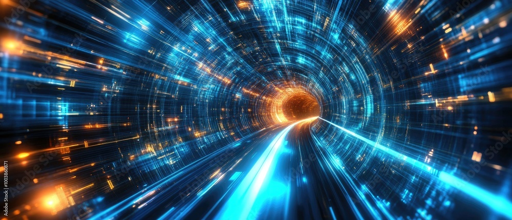 Poster dynamic tunnel of light representing speed and motion through a futuristic space. ideal for sci-fi a