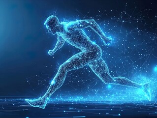 Naklejka premium Vibrant Digital Runner Poster: Capturing the Dynamic Fusion of Sports and Technology Against a Deep Space Backdrop – Perfect for Sporty Interiors!