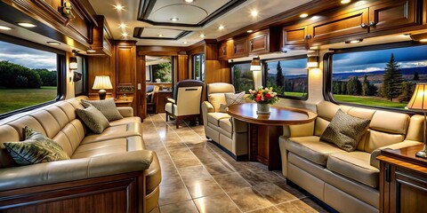 Fototapeta premium Experience ultimate comfort and style with elegant luxury motorhome furniture, designed for a sophisticated journey