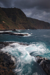 The coast of Tenerife in cloudy day with great waves. 