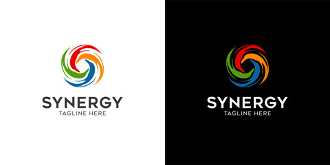 logo Synergy, the concept of two or more entities working together, The interlocking circles represent the coming together of diverse elements