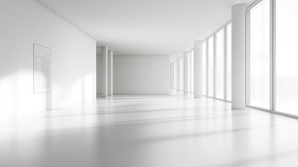 3D rendering of an empty white room with a minimalistic interior design