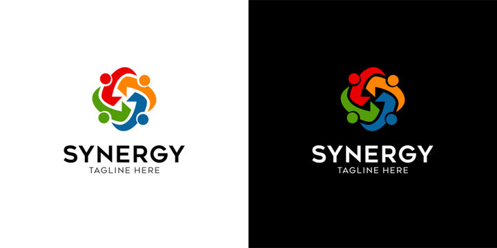 logo Synergy, the concept of two or more entities working together, The interlocking circles represent the coming together of diverse elements