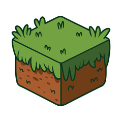 Isometric Grass Block Cartoon Illustration