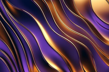 Obraz premium Wavy Golden and Purple Metallic 3D Background