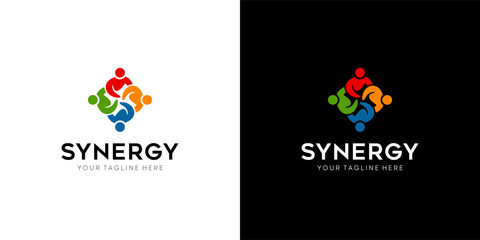 logo Synergy, the concept of two or more entities working together, The interlocking circles represent the coming together of diverse elements