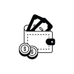 wallet glyph icon with white background vector stock illustration
