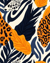 A Seamless pattern Bold animal print pattern with zebra stripes and leopard spots, modern and stylish