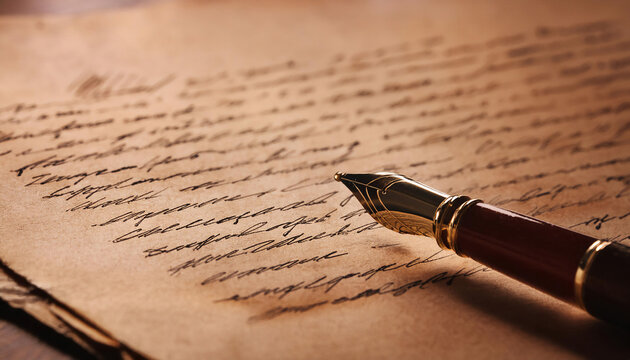 Handwriting and written communication, featuring symbols like a pen, paper, and cursive writing, ideal for topics related to education, creativity, and personal expression.