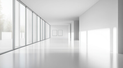 3D rendering of an empty white room with a minimalistic interior design