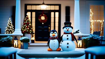 playful christmas porch penguin snowman decorations