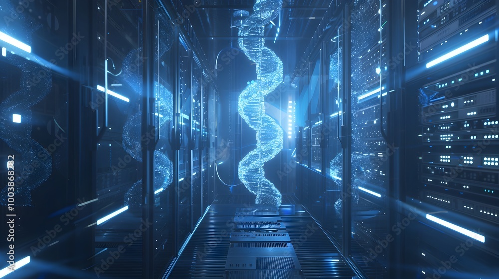 Poster futuristic dna data recovery center extracting lost information with advanced retrieval technology