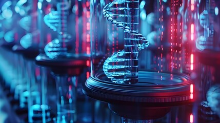 Futuristic Data Recovery Center Extracting Lost Data from DNA Samples with Advanced Retrieval Technology