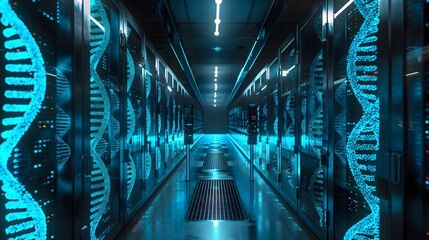 Futuristic Data Recovery Center Extracting Lost DNA Samples with Advanced Retrieval Technology