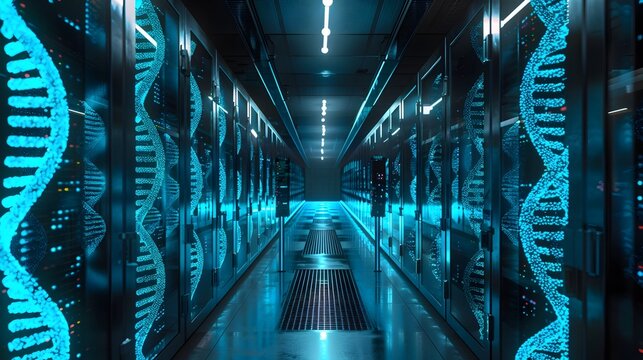 Futuristic Data Recovery Center Extracting Lost DNA Samples with Advanced Retrieval Technology
