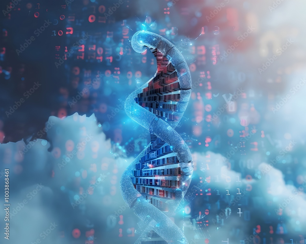 Poster sleek digital library encoded in dna sequences a futuristic data storage concept