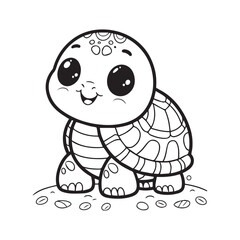 Cute cartoon turtle. Vector illustration. Coloring book for children.