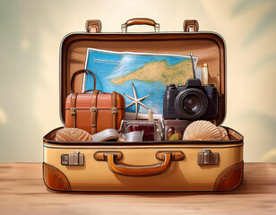 Detailed Illustration of an Open Suitcase Ready for Travel