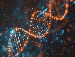 Glowing DNA Double Helix Intertwined with Binary Code Conceptual Art Fusion of Biology and Technology