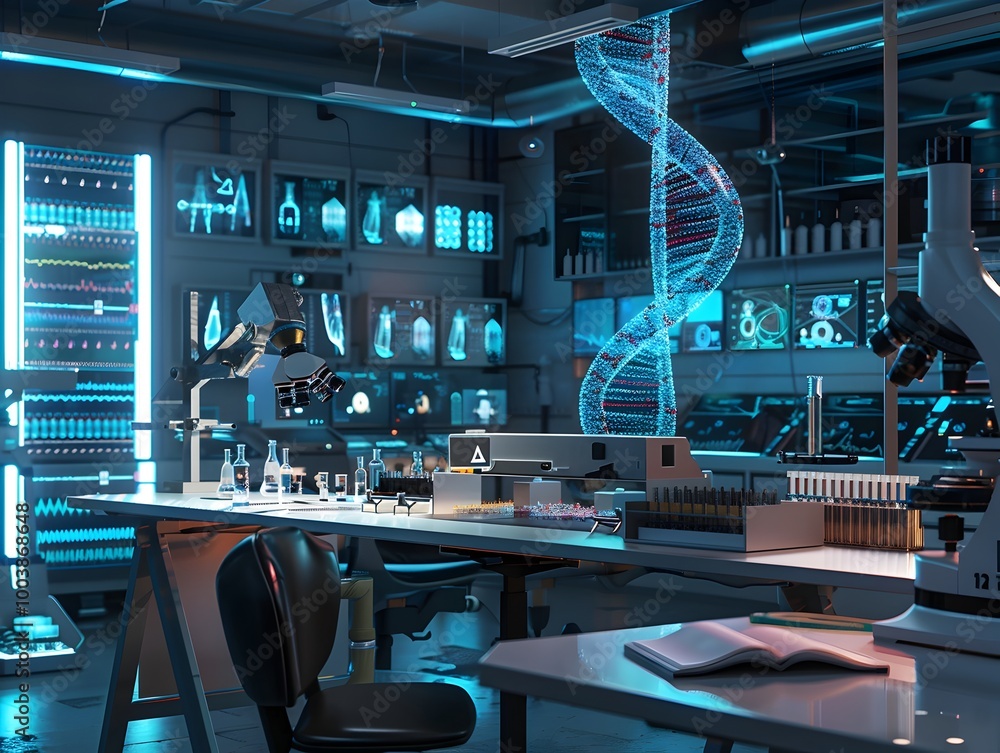 Poster high tech university laboratory for cutting edge dna data storage research and experimentation