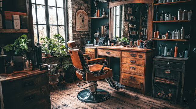 Classic hair dresser and barbar shop internal view