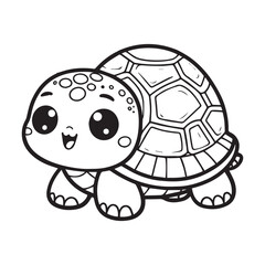Cute cartoon turtle. Vector illustration. Coloring book for children.