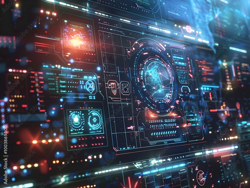 Poster decoding of interstellar communication futuristic digital interface showcasing alien symbols and pat