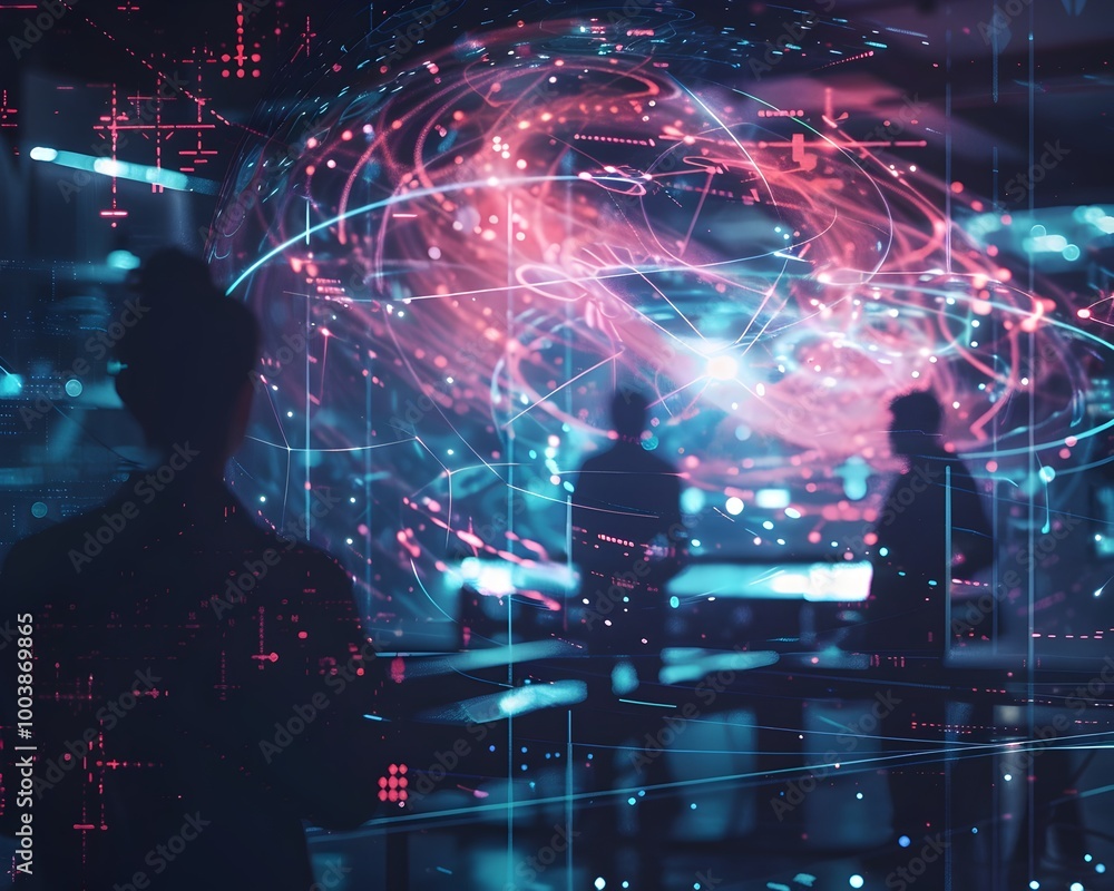 Aufkleber quantum entanglement interstellar communication technology in high tech lab simulation