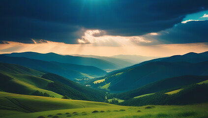 epic fantasy landscape vibrant sky valleys hills mythical skies