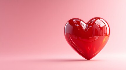 3d Red heart on pink background. heart icon, like and love 3d render illustration. 
